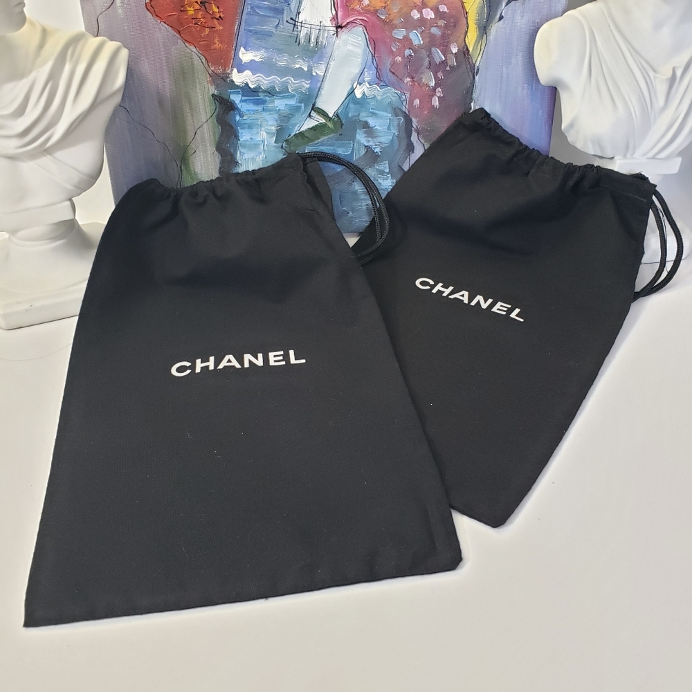 Chanel Set of 2 Black w/ White Dust Sleeper Bags Storage Luggage 12 x 6